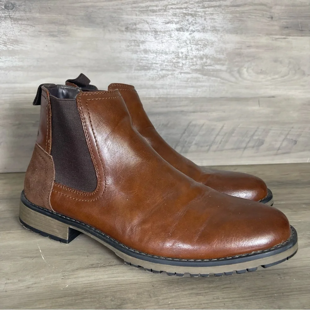 ASOS Design Mens 9 Brown Tan Leather Pull On Chelsea Boots Round Toe Lightweight
